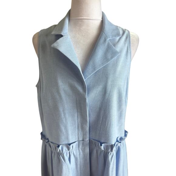 Tuckernuck Oxford Sleeveless Ruffle Blue Shirt Dress Medium Collar button down - Picture 6 of 12